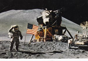 NASA Irwin Saluting Beside Flag On Moon 1987