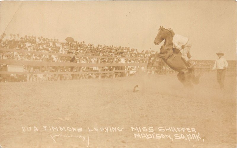 J39/ Rodeo Cowboy RPPC Postcard c20s Madison South Dakota Timmons 336