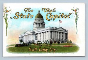 Capitol Building State Flower Sego Lily Salt Lake City Utah UNP WB Postcard M1