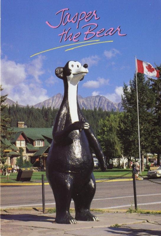 Jasper The Bear Statue Jasper AB Alberta Canadian Rockies Bears Postcard D18