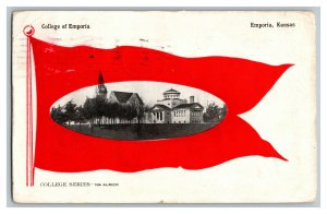 1909 College Of Emporia Flag Emporia Kansas Vintage Standard View Postcard 