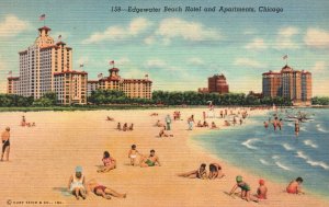 Vintage Postcard Edgewater Beach Hotel & Apartments Lake Shore Chicago Illinois