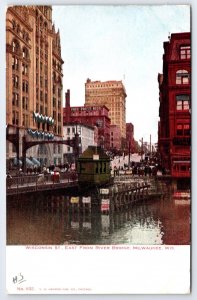 Vintage Wisconsin St. East from River Bridge Milwaukee WI Postcard