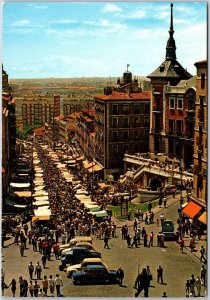 Madrid Spain Panoramic View Rastro Market Vendors Tens Street View Town Postcard