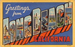 Linen Era, Large Letter, Long Beach, CA, California,  Old Postcard