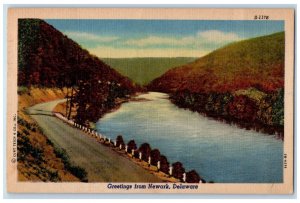 1954 Greetings Newark River Lake Street Road  Delaware Vintage Antique Postcard