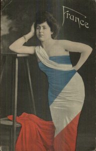 France Beautiful Woman French Flag Dress c1910 Postcard Series 80