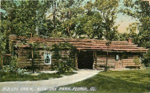 Peoria Illinois Old Log Cabin Glen Oak C-1910 Wheelock Postcard 21-9868