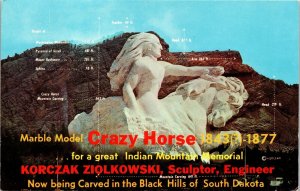 Marble Model Crazy Horse Indian Mountain Memorial Black Hill SD VTG Postcard UNP 