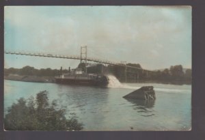 Marquette IOWA RPPC c1920 STEAMBOAT Steamer SUSPENSION BRIDGE Mississippi River