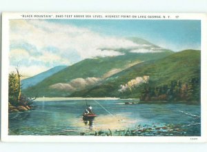 Pre-chrome FISHING SCENE Adirondacks - Lake George New York NY AF5695