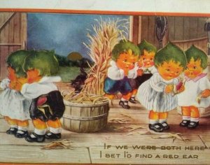 Halloween Postcard Whitney Six Green Haired Children Pixie Elves Fantasy Antique