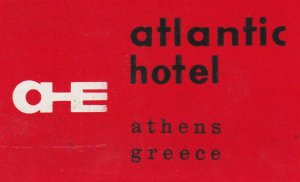 Greece Athens Atlantic Hotel Vintage Luggage Label sk3042