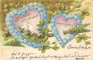 BG8528 clover flower pigeon embossed  neujahr new year greetings germany