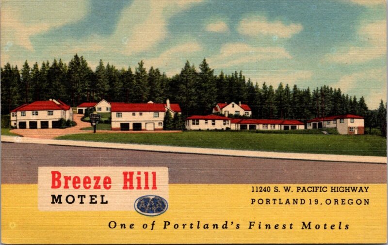 Linen Postcard Breeze Hill Motel 11240 SW Pacific Highway in Portland, Oregon