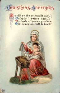 EAS Christmas Mary Baby Jesus Christianity Gilt Inlay c1910 Gel Postcard