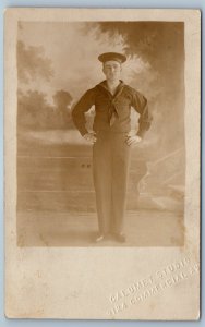 c1910's US Navy Sailor Studio RPPC Photo Unposted Antique Postcard