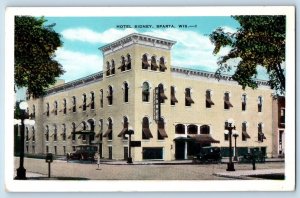 Sparta Wisconsin Postcard Hotel Sydney Building Classic Cars Exterior View 1930