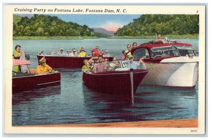 c1940 Cruising Party Fontana Lake Exterior Fontana Dam North Carolina Postcard