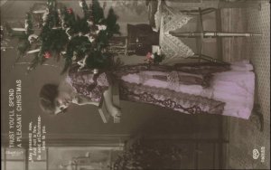 EAS Christmas Pretty Woman Lace Dress Tinted Real Photo c1910 Postcard