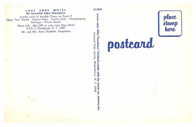 Postcard MOTEL SCENE Plattsburgh New York NY AQ3247