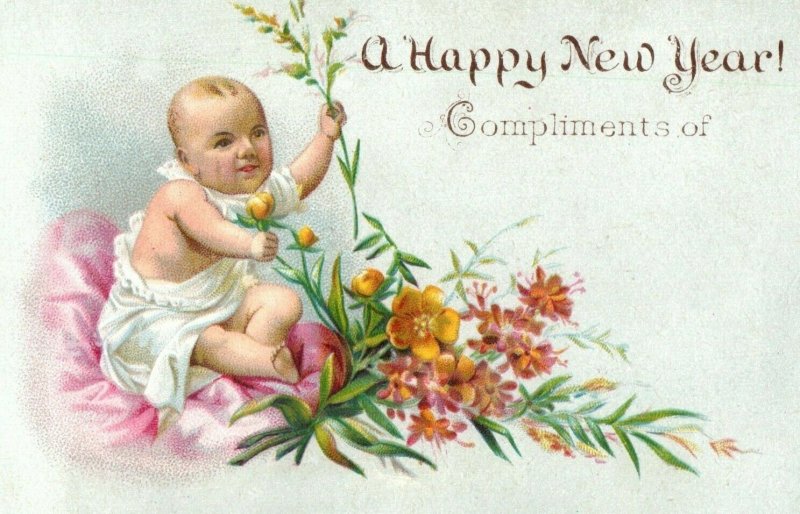1870's Adorable Baby A Happy New Year Victorian Trade Card P117