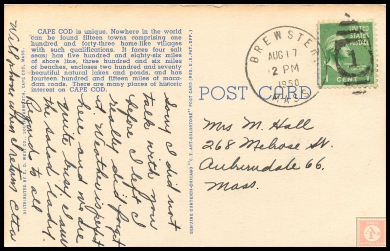 Tourists' Auto Map of Cape Cod, MA