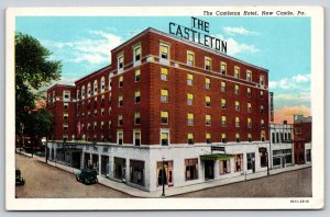 New Castle Pennsylvania~Street View Of The Castleton Hotel~PM 1945~Linen PC