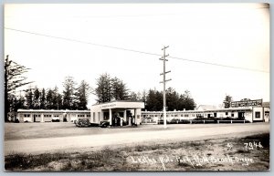 Vtg Gold Beach Oregon OR Leiths Auto Park Motel Gas Station 1930s RPPC Postcard