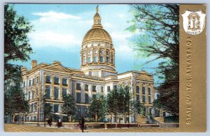 ATLANTA GEORGIA GA STATE CAPITOL BUILDING GOLD EMBOSSED COAT OF ARMS POSTCARD