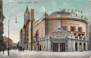 St Paul, MN Minnesota   ORPHEUM THEATRE & Street View~Clock  ca1910's Postcard