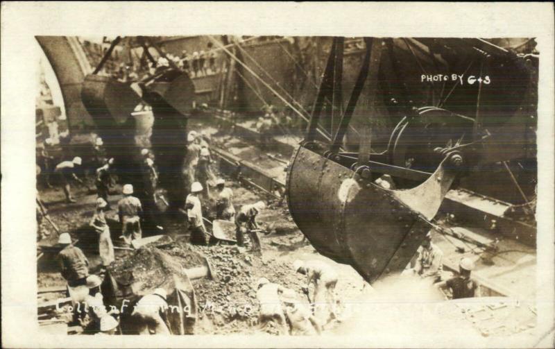 Hampton Roads PA Naval Operating Base 1919 SHOVEL Shovel Buckets Men RPPC