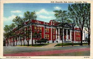 Postcard TN Knoxville High School Building & Monument LINEN 1940s F32