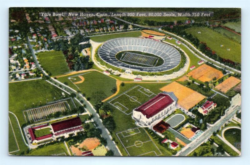 Postcard CT New Haven Yale Bowl Airview Football Stadium Vintage Linen R65