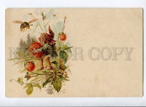 262579 BEE Strawberry GNOME by C. KLEIN Vintage RUSSIA LITHO