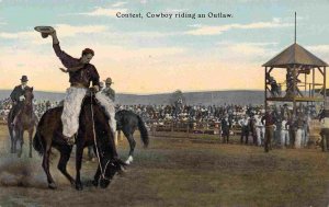 Cowboy Riding Bronco Rodeo Montana 1910c postcard