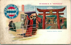 Vtg Postcard Pacific Mail Steam Ship Co On Board S.S. Mongolia Japan Temple Gate