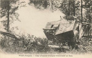 French Front Tank Crossing a Wood. Postcard