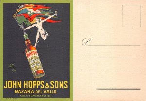 JOHN HOPPS & SONS ITALY MARSALA ALCOHOL BAZZI SIGNED ADVERTISING POSTCARD (1923)