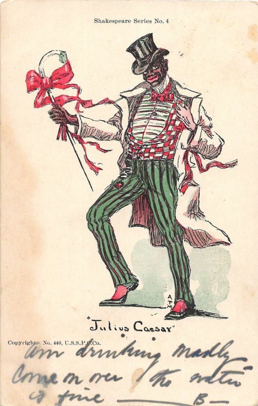 G4/ Black Americana Postcard Comic c1910 Suit Top Hat Cane Julius Caesar 8
