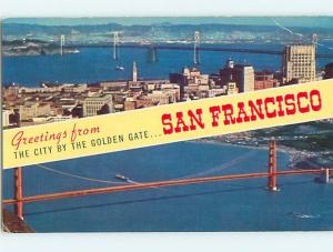 Unused 1950's GREETINGS FROM - TWO VIEWS ON ONE POSTCARD San Francisco CA Q8126