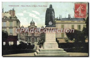 Postcard Old Versailles Statue Hoche And Notre Dame Church
