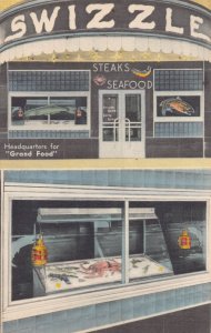 J77/ Louisville Kentucky Postcard Linen Swizzle Steaks Seafood Restaurant 73