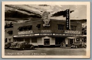 Postcard RPPC c1952 Cœur d’Alene ID Templin's Grill Roadside Restaurant Old Cars