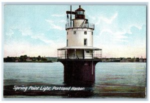 c1905 Spring Point Light House On Sea Buildings View Portland Maine ME Postcard