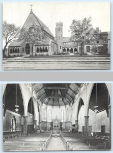 2 Postcards JOLIET, Illinois IL~ CHRIST EPISCOPAL CHURCH Interior/Exterior 1910s