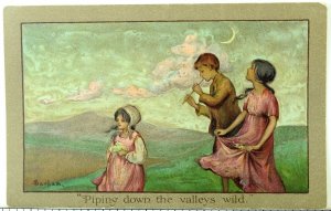 C.1910 Lovely Fantasy Children Crescent Moon Piping Down The Valleys Wild P34