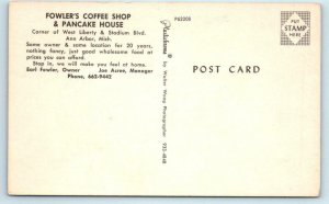 ANN ARBOR, Michigan MI ~ Roadside FOWLER'S PANCAKE HOUSE Coffee Shop Postcard