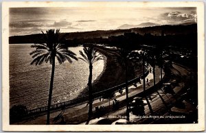 Nice La Baie Des Anges Au Crepuscule France Real Photo RPPC Postcard