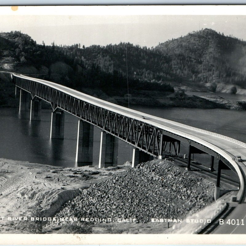 1950 Redding, Cali. RPPC Pit River Bridge Real Photo Postcard CA Eastman A164